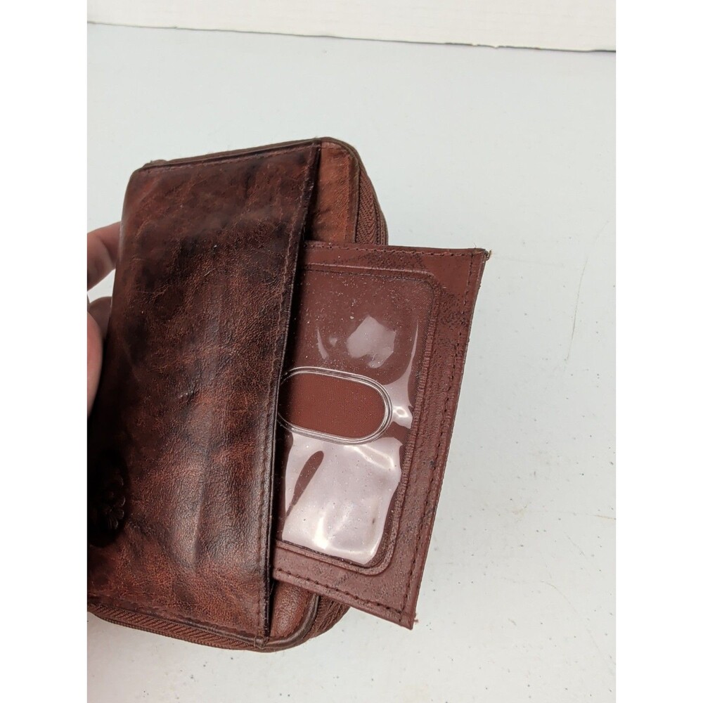 Buxton Card Wallet Double Zipper Coin Purse Brown Leather - Picture 8 of 10